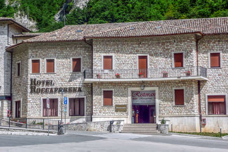 Roccaporena, Italy - 07-06-2015: the historic center with stone housesのeditorial素材