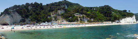 Extra panoramic view of the beautiful Urbani beach in Sirolo, under Monte Coneroの写真素材