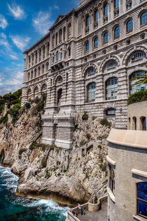 Monaco, France - 07-02-2011: The beautiful facade overlooking the sea of the Oceanographic Museum of Monacoのeditorial素材