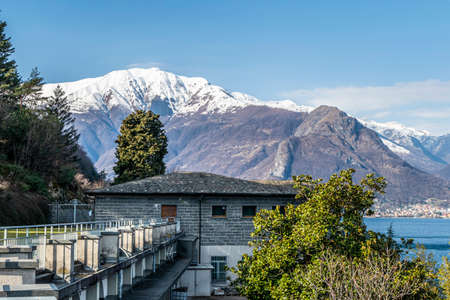 Piona, Italy - 03-02-2021: the Abbey with the Alps in the backgroundのeditorial素材