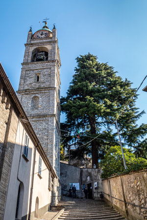 The stone clock tower of Bellanoの写真素材