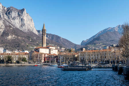 Landscape of Lecco and of his beautiful lake and mountainsの写真素材