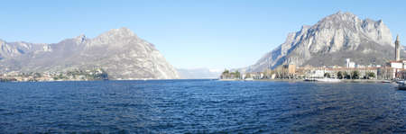 Extra wide view of the gulf of Lecco in the Lake of Comoの写真素材