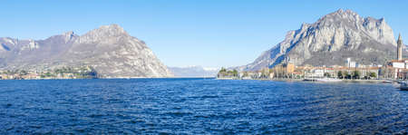 Extra wide view of the gulf of Lecco in the Lake of Comoの写真素材