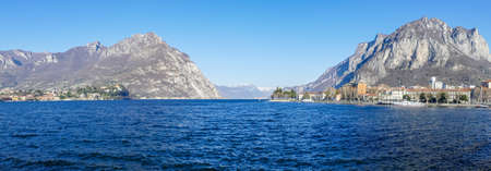 Extra wide view of the gulf of Lecco in the Lake of Comoの写真素材