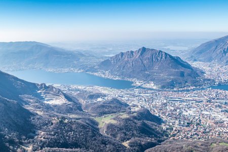 Aerial view of Lecco and the Lake of Garlateの写真素材