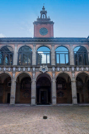 The library of Archiginnasio in Bolognaのeditorial素材