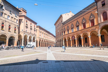 Bologna, Italy - 05-01-2021: Extra wide view of Santo Stefano Square in Bolognaのeditorial素材