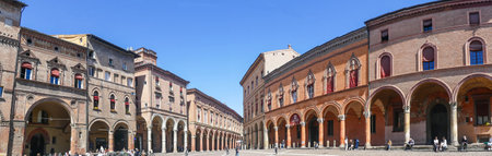 Bologna, Italy - 05-01-2021: Extra wide view of Santo Stefano Square in Bolognaのeditorial素材