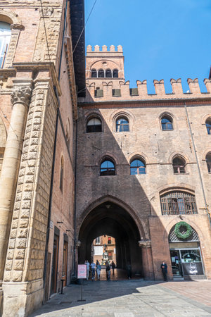 Bologna, Italy - 05-01-2021: Ancient buildings in Piazza Maggiore in Bolognaのeditorial素材