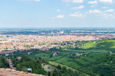 Aerial view of Bologna with his beautiful church and Towersの写真素材