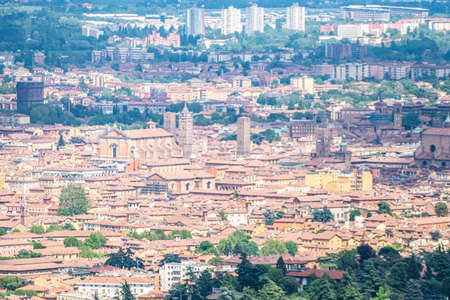 Aerial view of Bologna with his beautiful church and Towersの写真素材