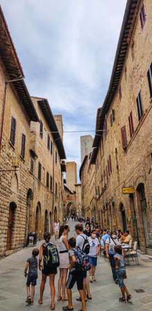 San Gimignano, Italy - 07-05-2021: Ancient streets in the historic town of San GImignanoのeditorial素材
