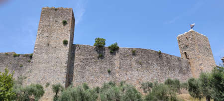 Ancient external walls of the historic town of Monteriggioniの写真素材