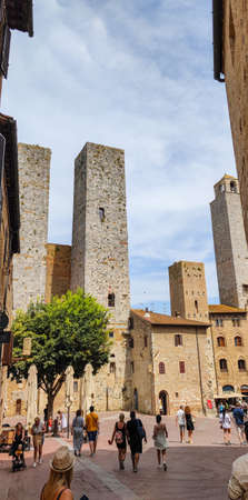 San Gimignano, Italy - 07-05-2021: Ancient streets in the historic town of San GImignanoのeditorial素材