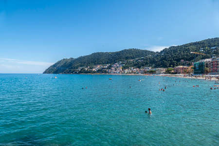 Laigueglia, Italy - 07-02-2021: The beautiful beach of Laiguegliaのeditorial素材
