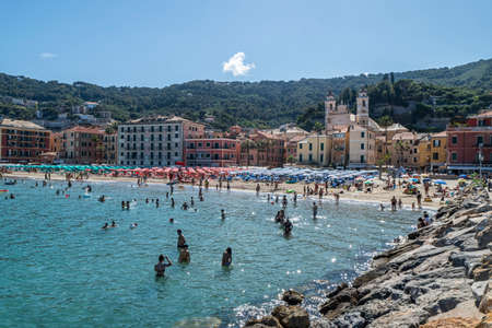 Laigueglia, Italy - 07-02-2021: The beautiful beach of Laiguegliaのeditorial素材