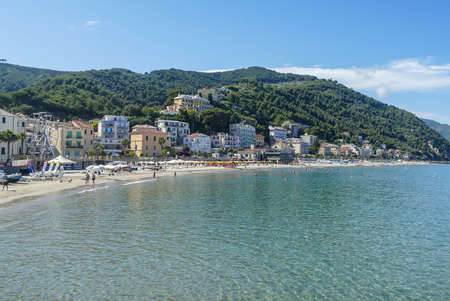 Laigueglia, Italy - 07-02-2021: The beautiful beach of Laiguegliaのeditorial素材