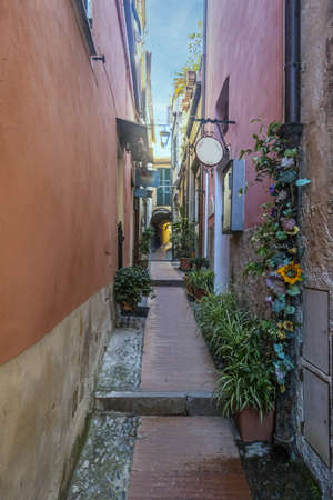 characteristic street in the historic center of Cervoの写真素材