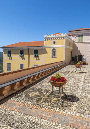 Diano Castello, Italy - 07-07-2021: Ancient houses in the historic center of Diano Castelloのeditorial素材