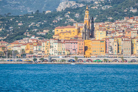 Menton, France - 07-07-2021: Landscape of the seafront of Mentonの写真素材