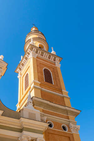 The bell tower of the Basilica of Mentonの写真素材