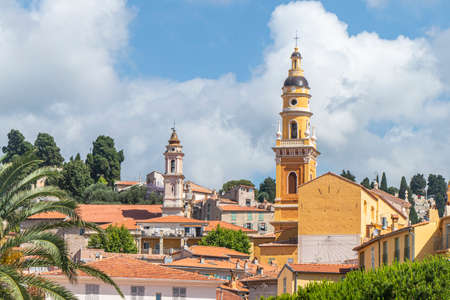 The beautiful Basilica of Menton in the historic centerの写真素材