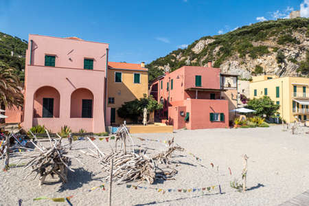 Varigotti, Italy - 10-07-2021: Characteristic colorful houses and streets in the picturesque village of Varigottiのeditorial素材
