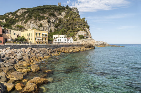 Varigotti, Italy - 10-07-2021: The beautiful beach of Varigotti with turquoise waterのeditorial素材