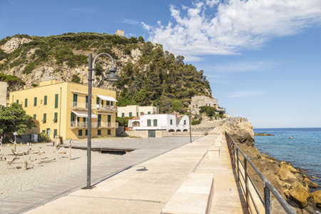 Varigotti, Italy - 10-07-2021: The promenade of Varigotti, with houses with colored facadesのeditorial素材