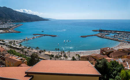 Menton, France - 07-07-2021: Aerial view of the Gulf of Mentonのeditorial素材