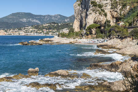 The beautiful Balzi Rossi beach in Ventimigliaの写真素材