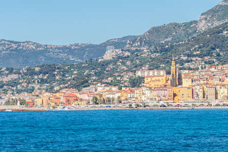 Ventimiglia, Italy - 07-07-2021: Panoramic view of Menton from Ventimigliaの写真素材