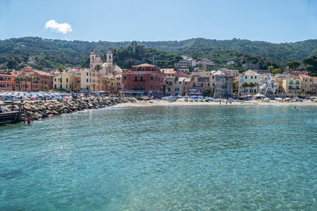 Laigueglia, Italy - 07-02-2021: The beautiful beach of Laiguegliaのeditorial素材