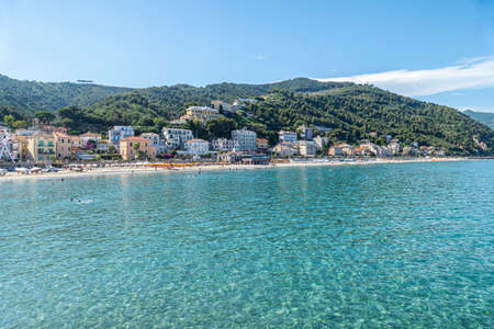 Laigueglia, Italy - 07-02-2021: The beautiful beach of Laiguegliaのeditorial素材