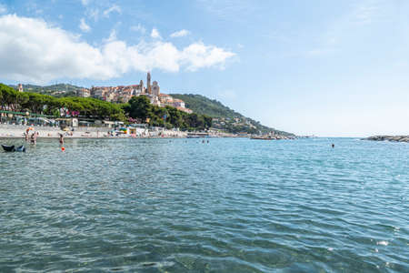 Cervo, Italy - 04-07-2021: Landscape of the beautiful beach of Cervoのeditorial素材