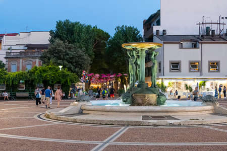 Cattolica, Italy - 04-08-2021: beautiful fountain in a square in Cattolicaのeditorial素材