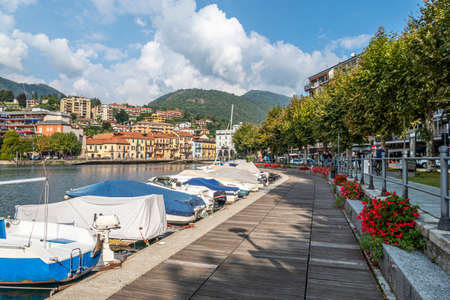 Omegna, Italy - 09-13-2021: The promenade of Omegna on the Lake Ortaのeditorial素材