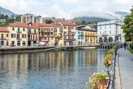 Omegna, Italy - 09-13-2021: The beautiful Omegna, with splendid buildings that are reflected on Lake Ortaのeditorial素材