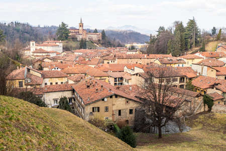 Aerial view of Castiglione Olona and its beautiful Collegiate Churchの写真素材