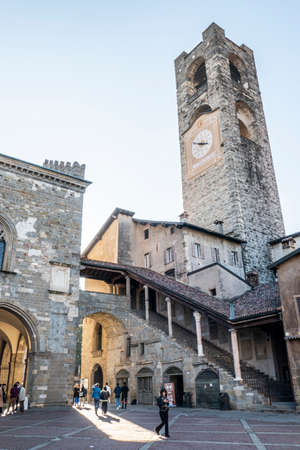 Bergamo, Italy- 04-07-2022: Beautiful ancient building in Piazza Vecchia in Bergamoのeditorial素材