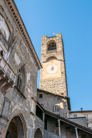 Bergamo, Italy- 04-07-2022: Beautiful ancient building in Piazza Vecchia in Bergamoのeditorial素材