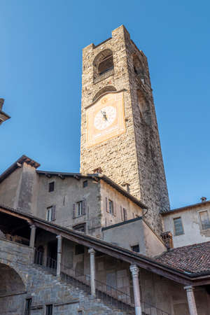 The Campanone, beautiful old tower in Bergamoのeditorial素材