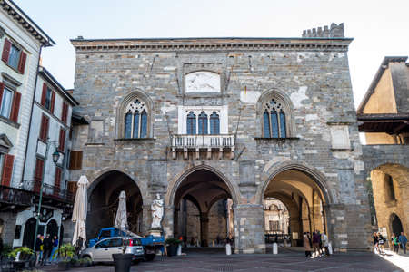 Bergamo, Italy- 04-07-2022: Beautiful ancient building in Piazza Vecchia in Bergamoのeditorial素材