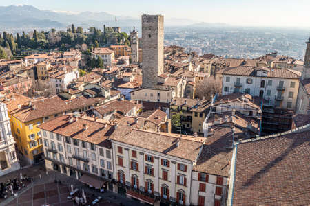 Bergamo, Italy- 04-07-2022: Aerial view of the main square of Bergamo Altaのeditorial素材