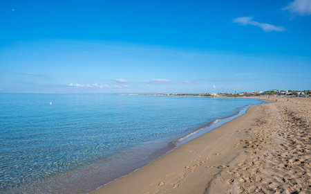 The beautiful Beach of Correnti with transparent and blue water in Portopalo in Sicilyの写真素材