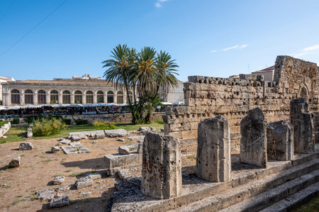 Syracuse, Italy - 09-16-2022: The ruins of the Temple of Apollo in Ortigiaのeditorial素材