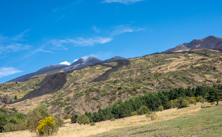 The summit of the Etna volcano with the summit cratersの写真素材