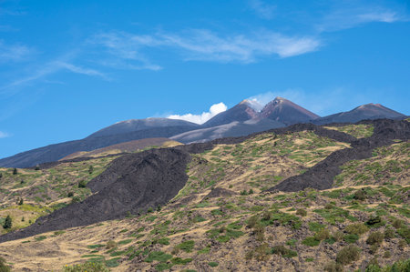 The summit of the Etna volcano with the summit cratersの写真素材