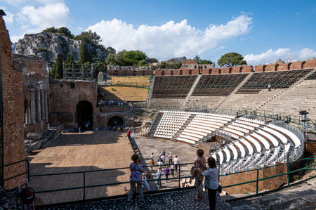 Taormina, Italy: 09-16-2022: the famous Greek theater of Taorminaのeditorial素材